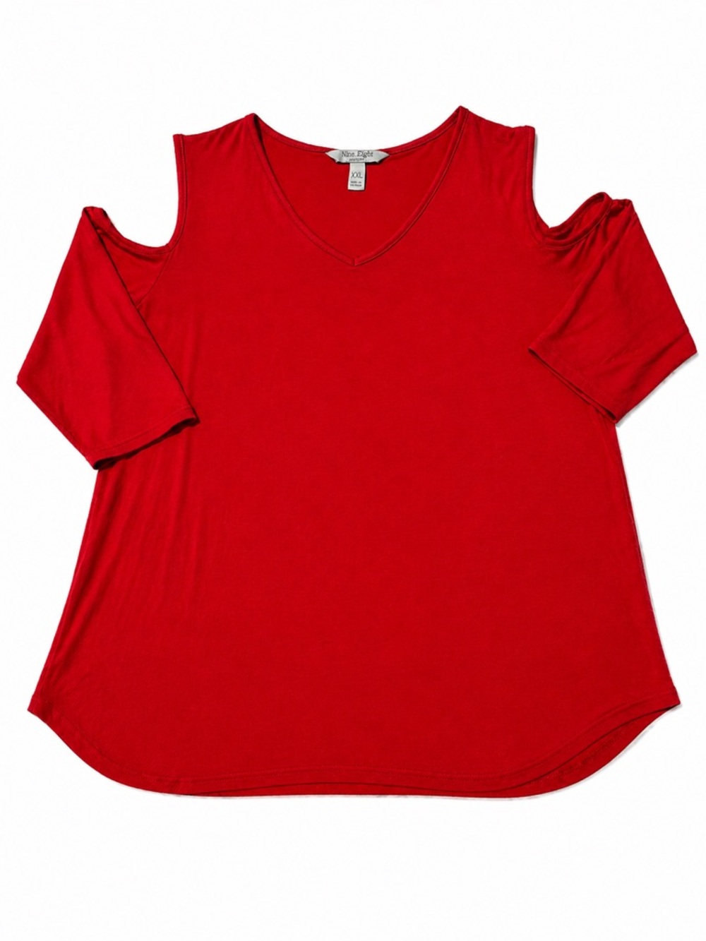 Women Plus-Size Red Cold-Shoulder Blouse with V-Neck